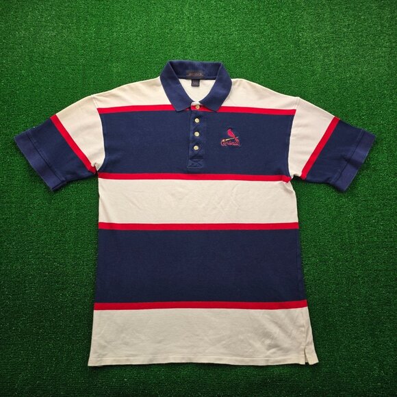 St Louis Cardinals Polo Shirt Mens Large Striped Vintage 90s MLB Baseball Sports - Picture 1 of 10